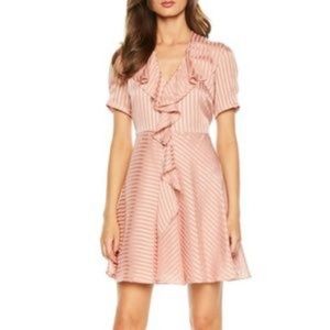 Bardot Orchid Pink Striped Ruffle Mini Dress NWT
